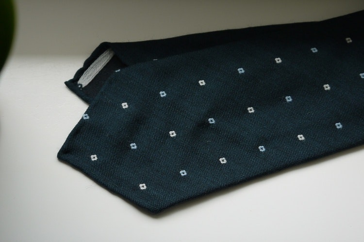 Floral Wool Tie - Untipped - Green/White/Light Blue