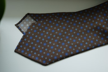 Floral Printed Silk Tie - Untipped - Beige/Brown/Blue