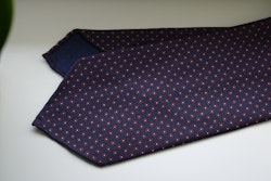 Small Floral Printed Silk Tie - Untipped - Navy Blue/Burgundy