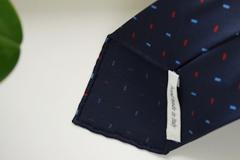 Micro Printed Silk Tie - Untipped - Navy Blue/Light Blue/Red