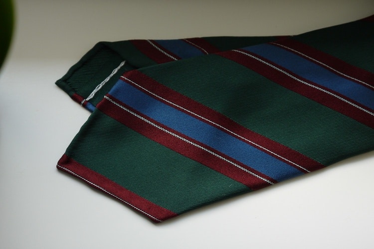 Regimental Silk Tie - Untipped - Green/Burgundy/Light Blue