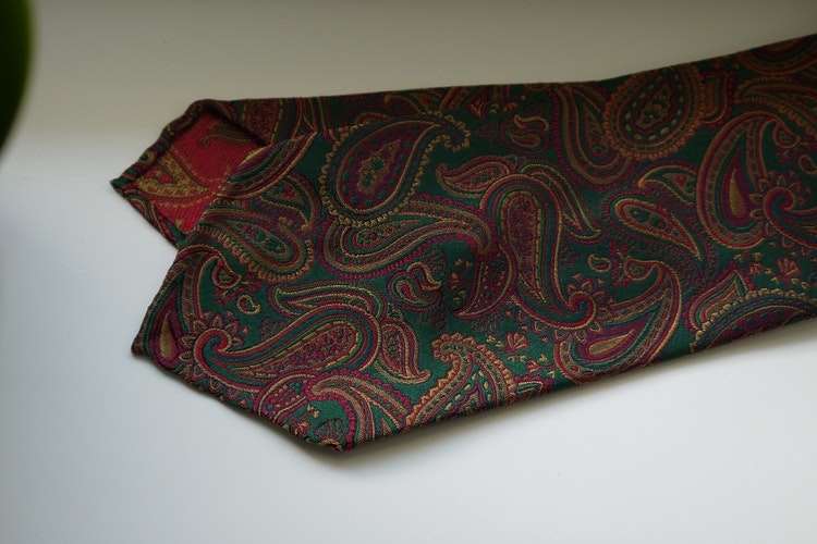 Paisley Silk Tie - Untipped - Green/Orange/Burgundy