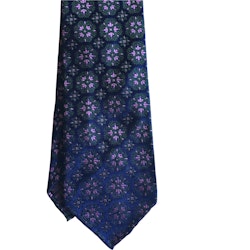 Medallion Silk Tie - Untipped - Navy Blue/Green/Pink