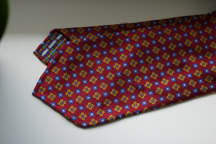 Floral Silk Tie - Untipped - Burgundy/Yellow/Light Blue