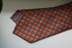 Floral Silk Tie - Untipped - Orange/Navy Blue/Light Blue