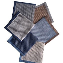 Small Floral Linen Pocket Square - Light Grey/Navy Blue