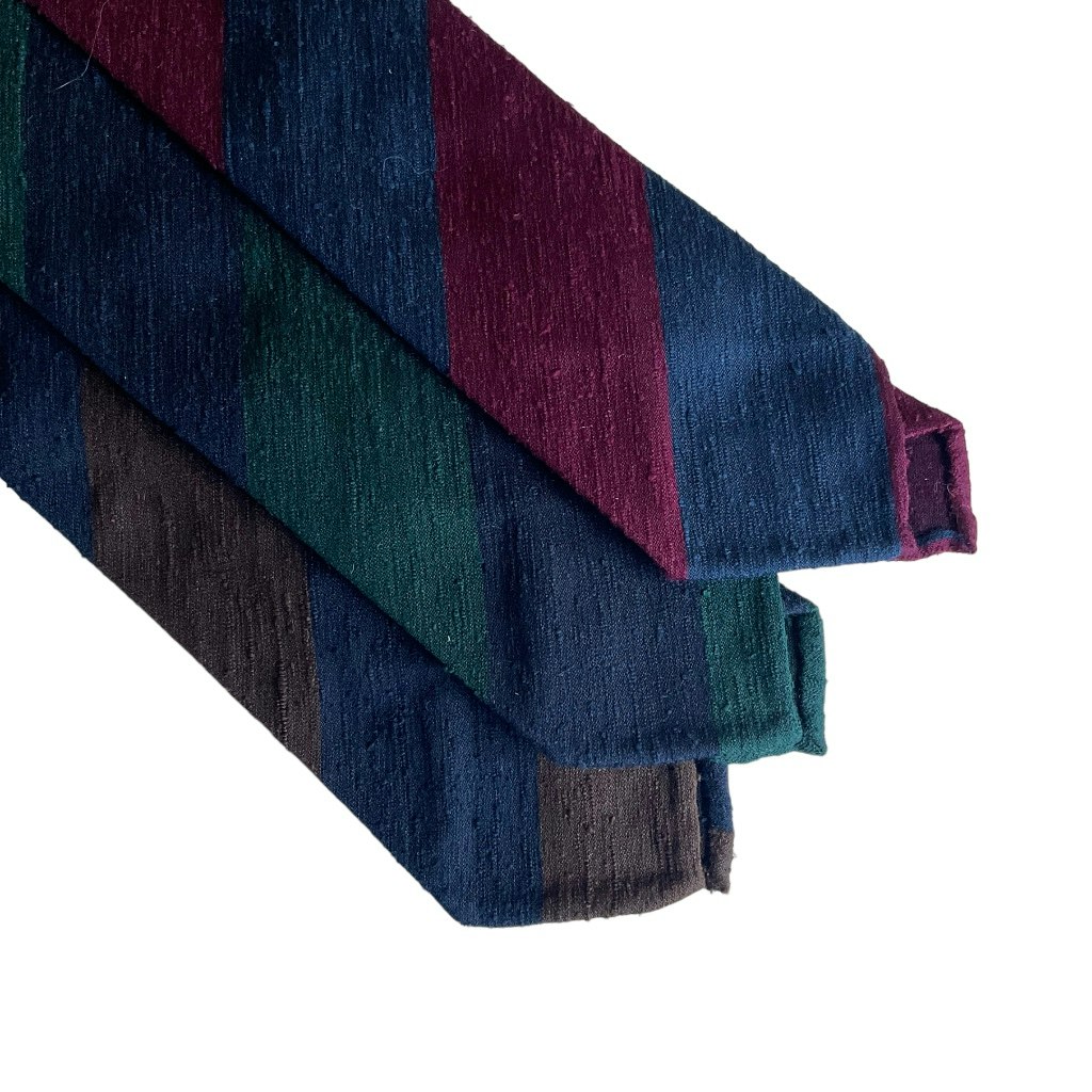 Blockstripe Shantung Tie - Untipped - Dark Green/Navy Blue