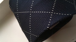 Check Silk Grenadine Tie - Untipped - Navy/White