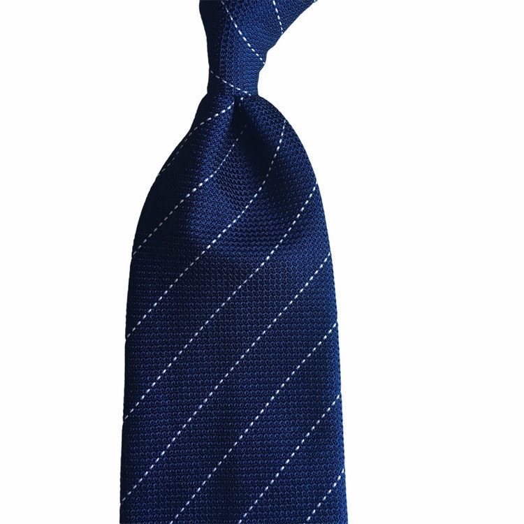 Regimental Silk Grenadine Tie - Untipped - Navy Blue/White