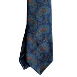 Large Paisley Ancient Madder Silk Tie - Untipped - Navy Blue/Green/Burgundy/Orange