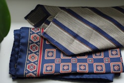 Regimental Wool/Silk Tie - Untipped - Beige/Navy Blue