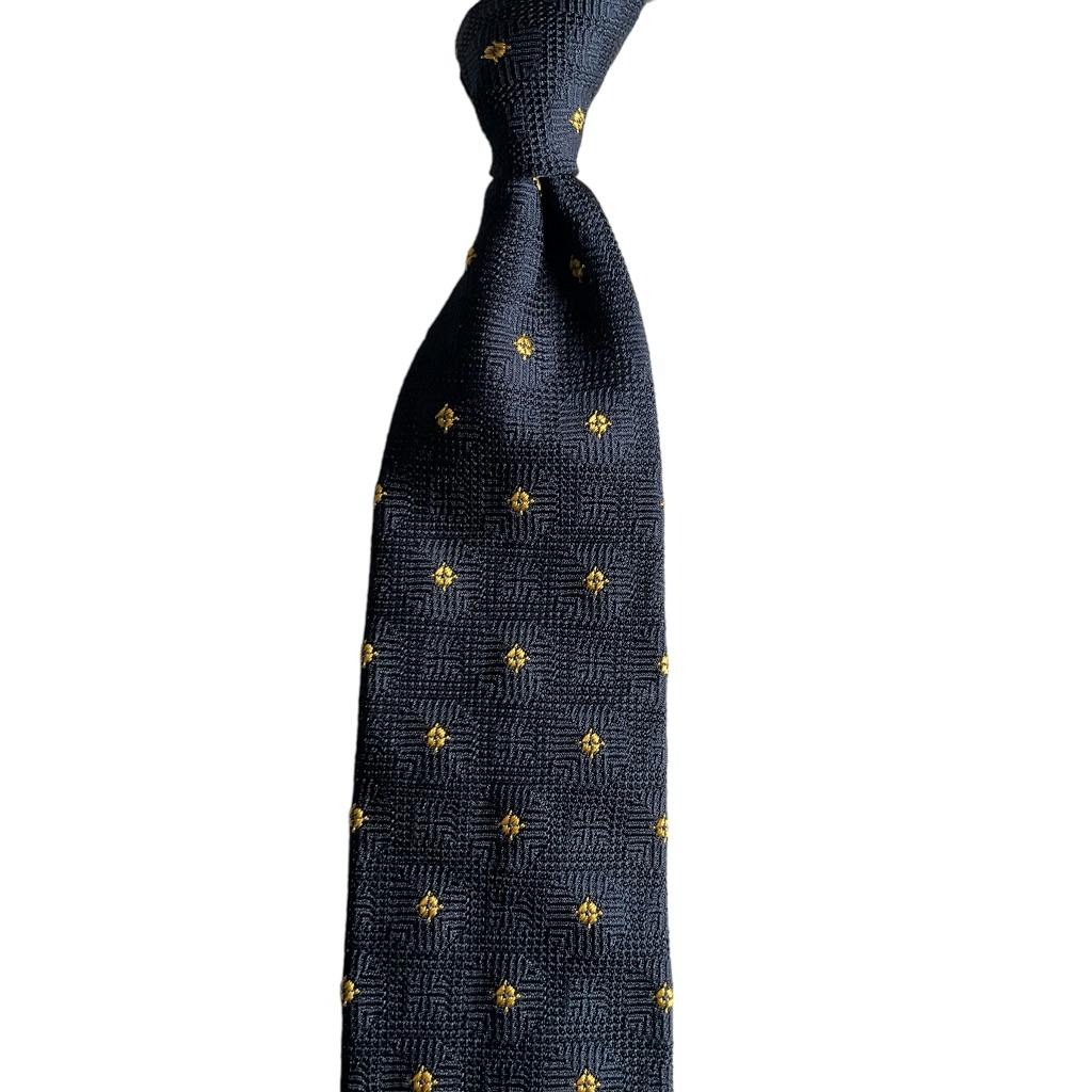 Floral Silk Grenadine Tie - Untipped - Navy Blue/Yellow
