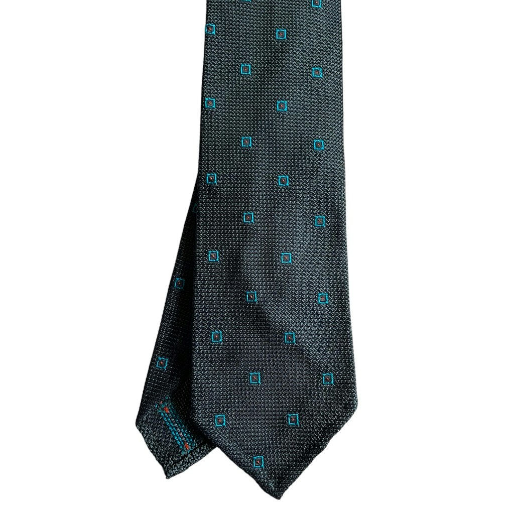 Square Silk Grenadine Tie - Untipped - Metallic Green/Turquoise/Orange