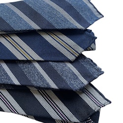 Striped Silk Grenadine Tie - Untipped - Dark Grey/Navy Blue/White