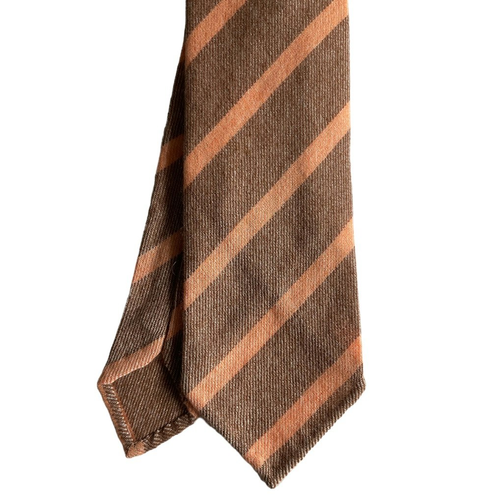 Regimental Cashmere Tie - Untipped - Light Brown/Orange