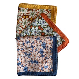 Floral Silk Pocket Square - Orange/White/Brown