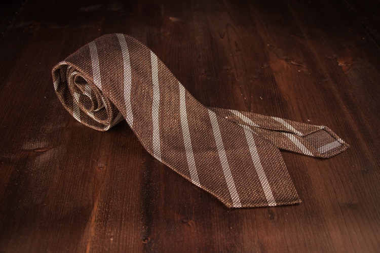 Regimental Silk Grenadine Tie - Untipped - Light Brown/Creme