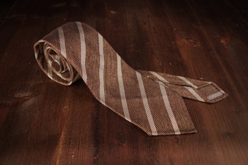 Regimental Silk Grenadine Tie - Untipped - Light Brown/Creme