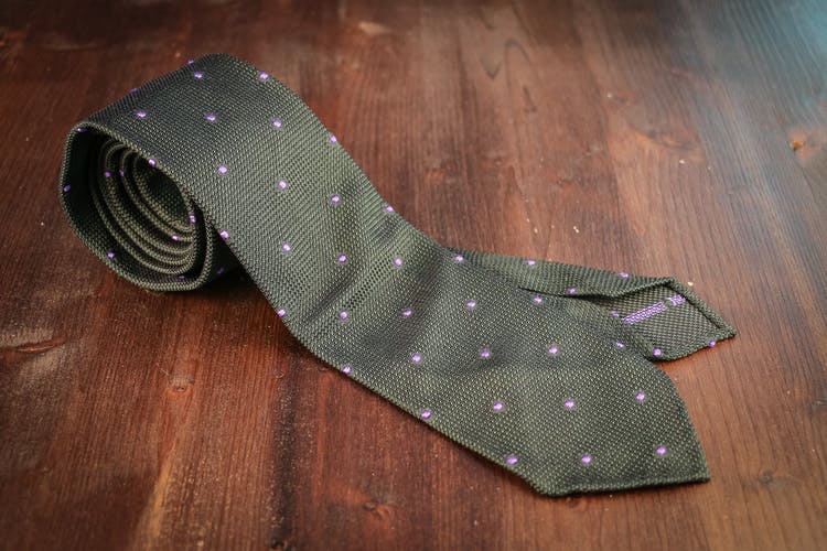Polka Dot Silk Grenadine Tie - Untipped - Green/Purple