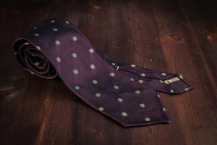 Floral Silk Grenadine Tie - Untipped - Lilac/Green/Yellow