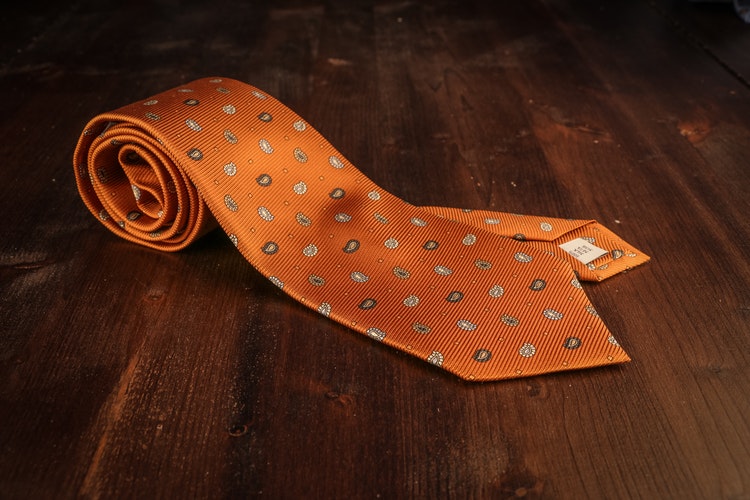 Small Paisley Vintage Silk Tie - Rust Orange