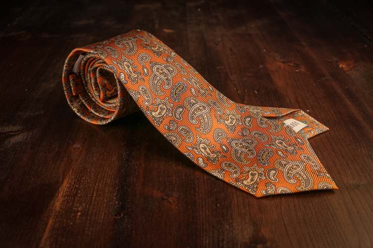 Paisley Vintage Silk Tie - Orange/Beige