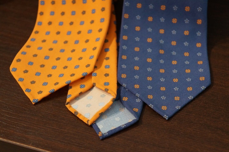 Madder Silk Printed Floral - Navy Blue/Orange