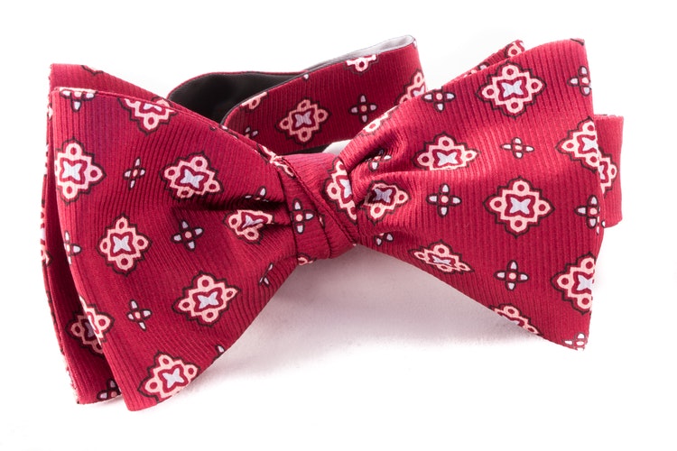 Medallion Vintage Silk Bow Tie - Dark Red/Pink