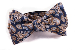 Paisley Vintage Silk Bow Tie - Navy Blue/Beige