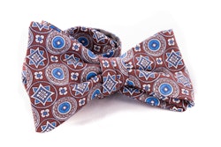 Medallion Silk Bow Tie - Brown/Blue