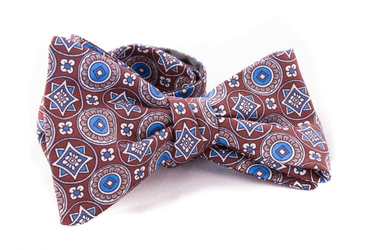 Medallion Silk Bow Tie - Brown/Blue