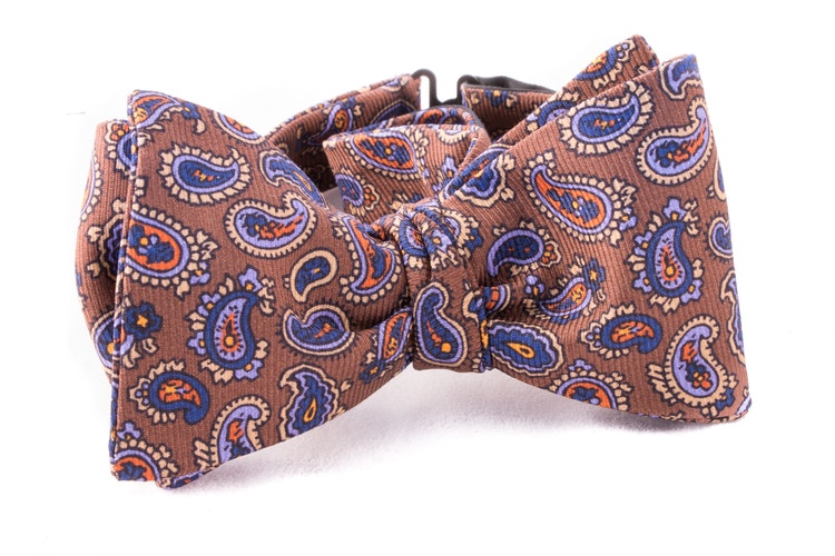 Paisley Vintage Silk Bow Tie - Beige/Blue/Purple