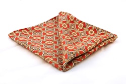 Floral Vintage Silk Pocket Square - Red/Gold