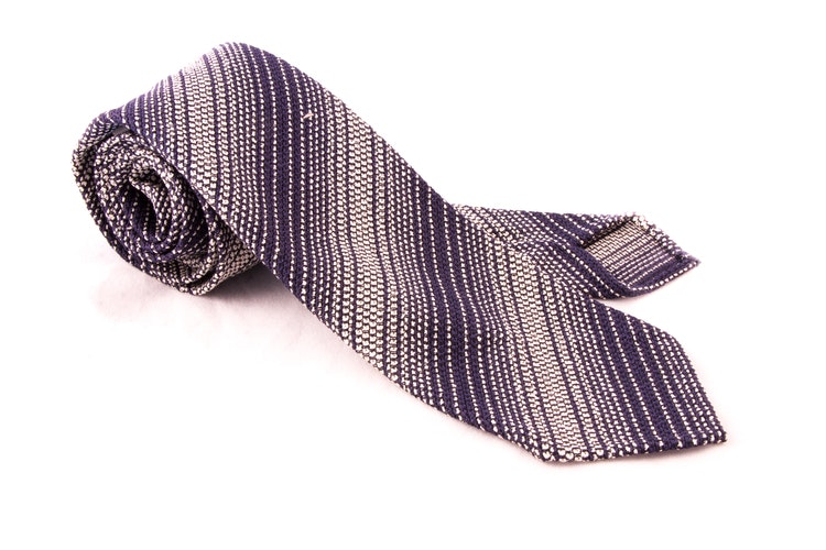Regimental Silk Grenadine Tie - Untipped - Navy Blue/White