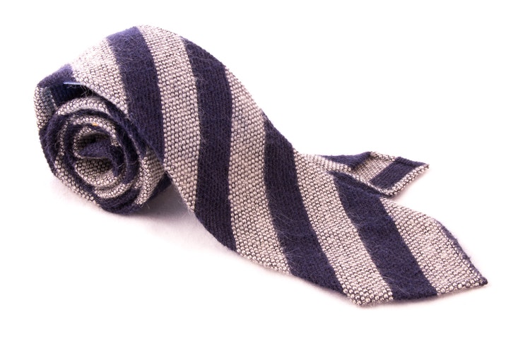 Regimental Wool Grenadine Tie - Untipped - Off White/Navy Blue