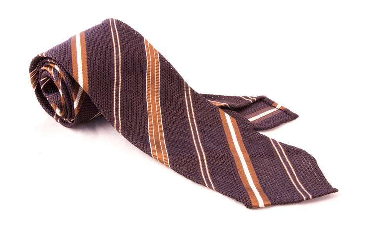 Regimental Silk Grenadine Tie - Untipped - Brown/Beige