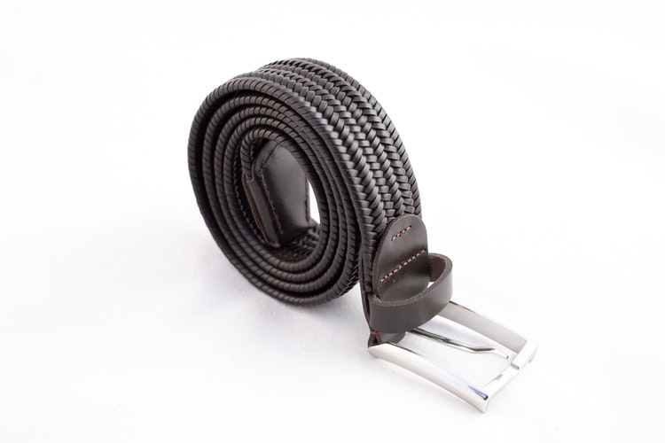 Braided Leather Stretch Belt - Dark Brown