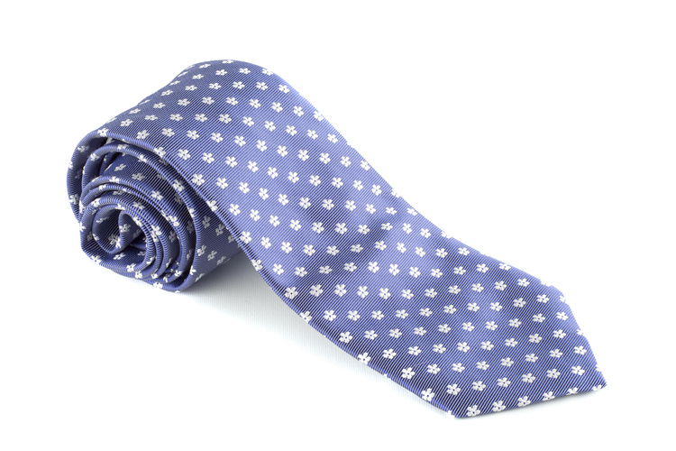 Floral Silk Tie - Mid Blue/White