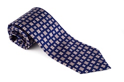 Floral Printed Silk Tie - Mid Navy Blue/Beige