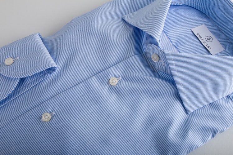 Thin Stripe Twill Shirt - Mid Light Blue/White