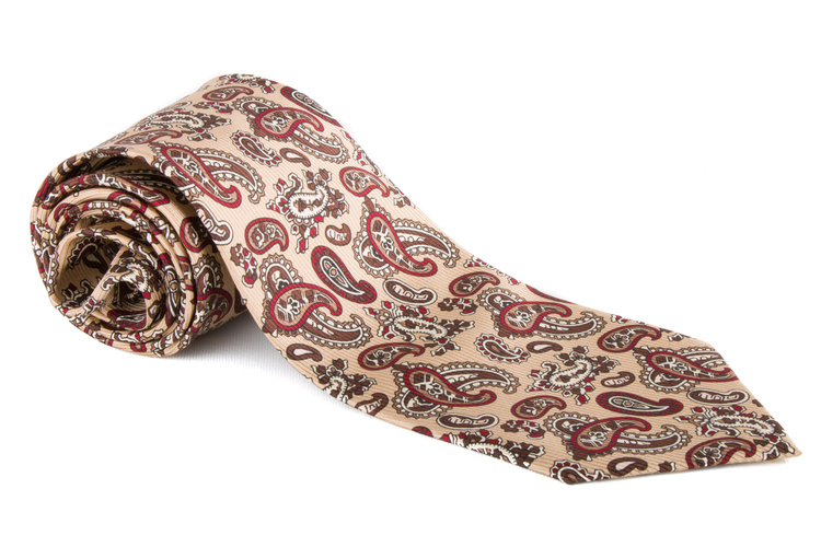 Paisley Vintage Silk Tie - Beige/Brown/Burgundy