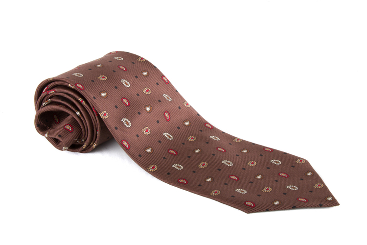 Small Paisley Vintage Silk Tie - Brown/Red/Beige