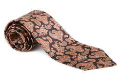 Paisley Vintage Silk Tie - Navy/Beige/Orange