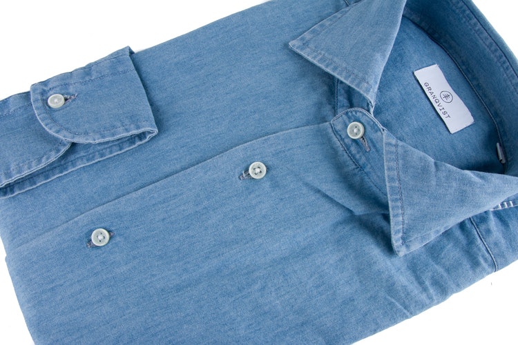Solid Denim Shirt - Cutaway - Light Navy Blue