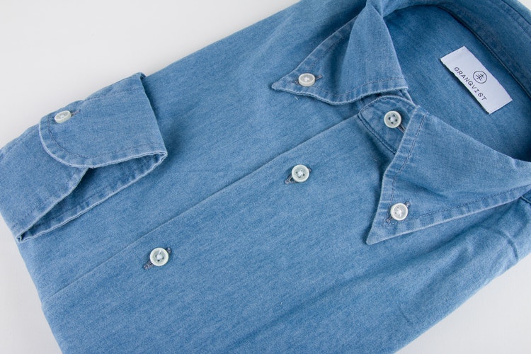 Enfärgad Denimskjorta - Button Down - Ljusblå