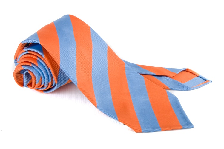 Regimental Mogador Silk Tie - Untipped - Orange/Light Blue