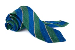Regimental Shantung Grenadine Tie - Untipped - Green/Mid Blue