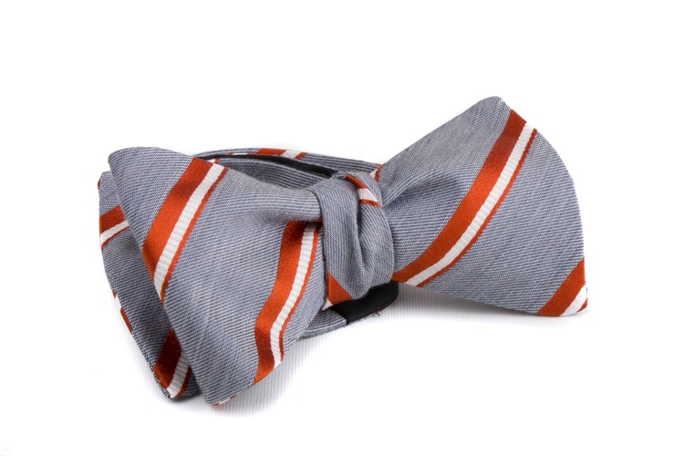 Self tie Silk Regimental - Grey/Orange/White