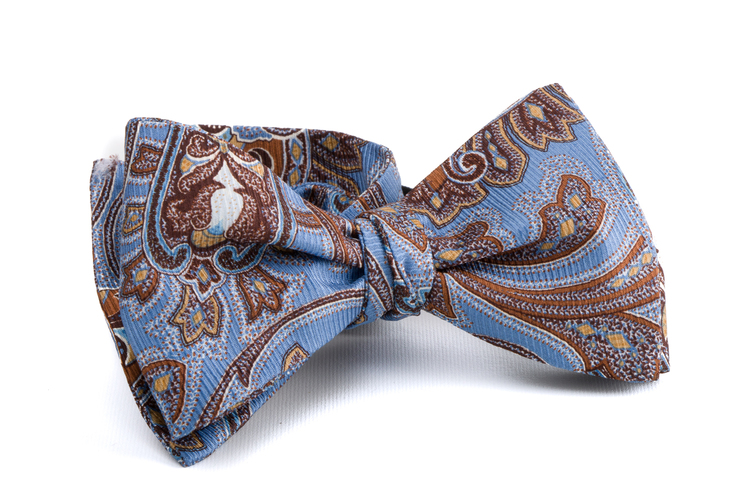 Paisley Vintage Silk Bow Tie - Light Blue/Brown
