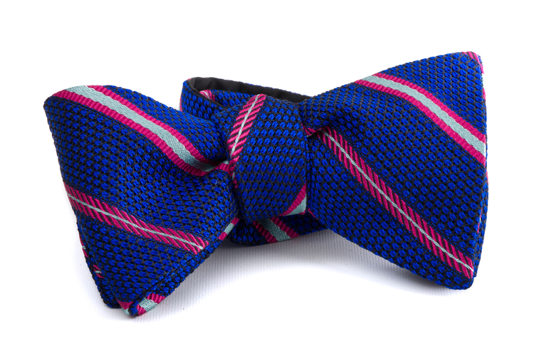 Regimental Grenadine Bow Tie - Mid Blue/Pink/White